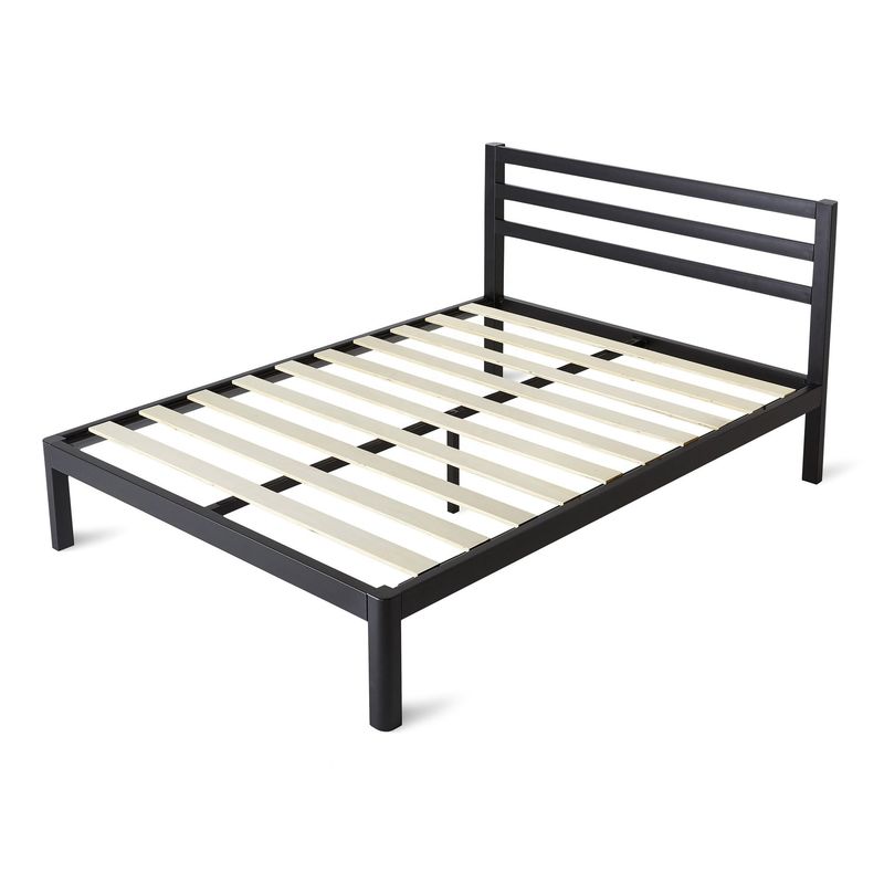 Black Wooden Slat Bed Frame 0.6-1.5mm Thick Steel Pipe With Headboard