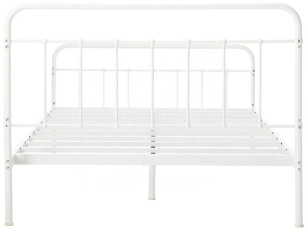 White Full Size Metal Bed Frame Powder Coated Surface Elegant Design