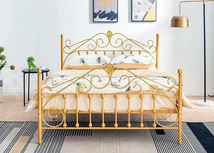 1.0mm Modern Powder Coating Iron Gold Double Bed