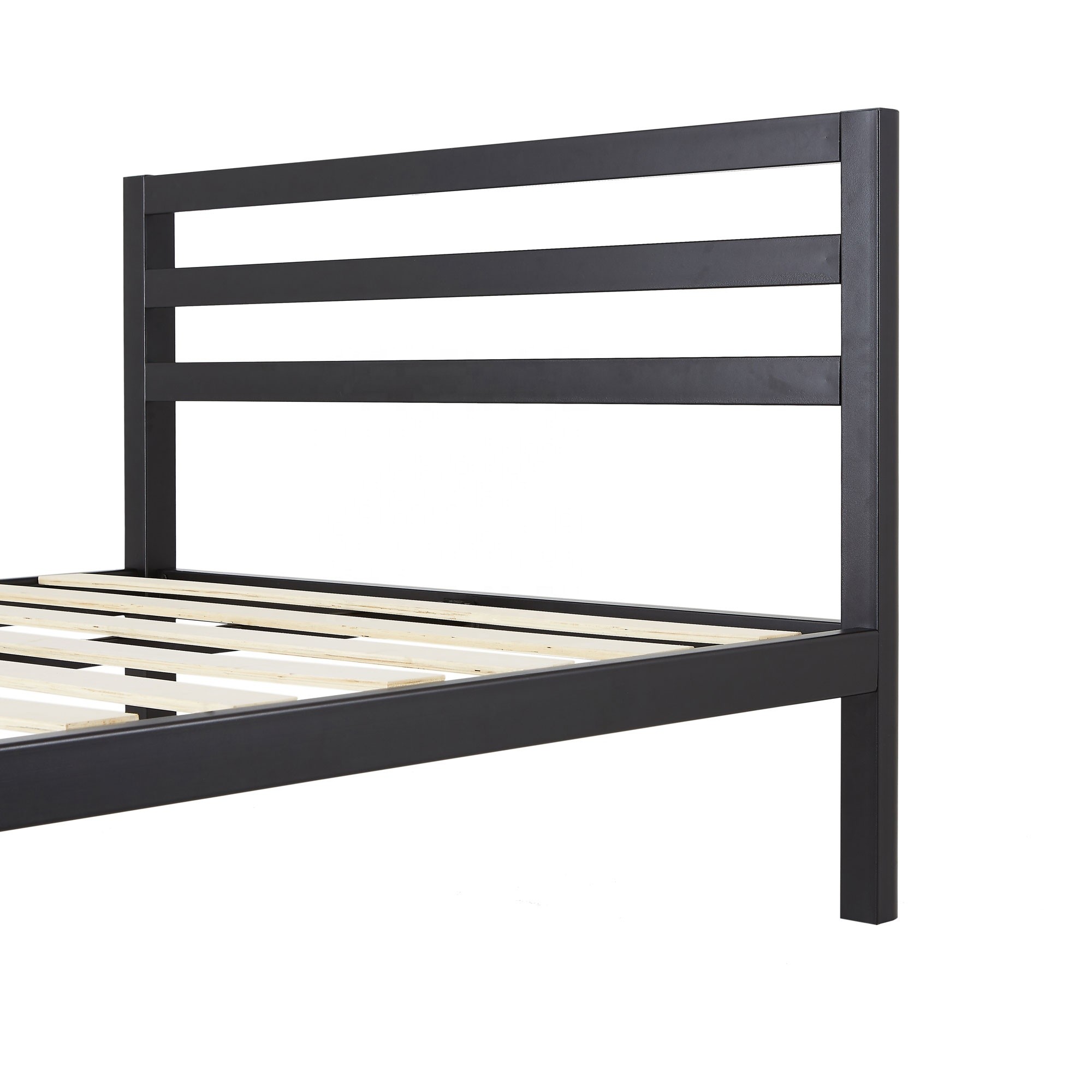 Black Wooden Slat Bed Frame 0.6-1.5mm Thick Steel Pipe With Headboard