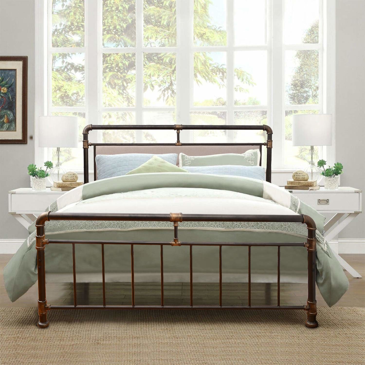 Comfortable Steel Bed Frame , Cast Iron Platform Bed Mildew Proof For Bedroom
