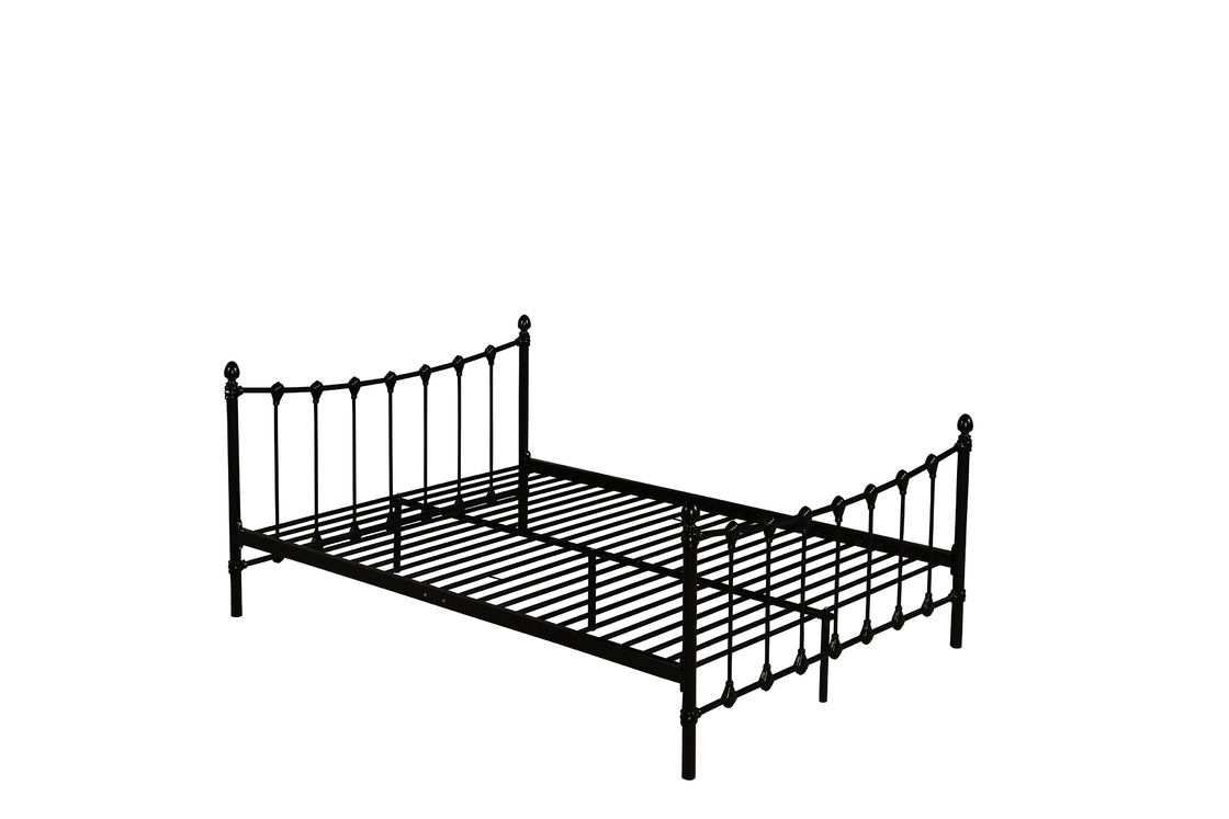 Sturdy Metal Double Bed European Design Glossy Finish Rectangular Shaped