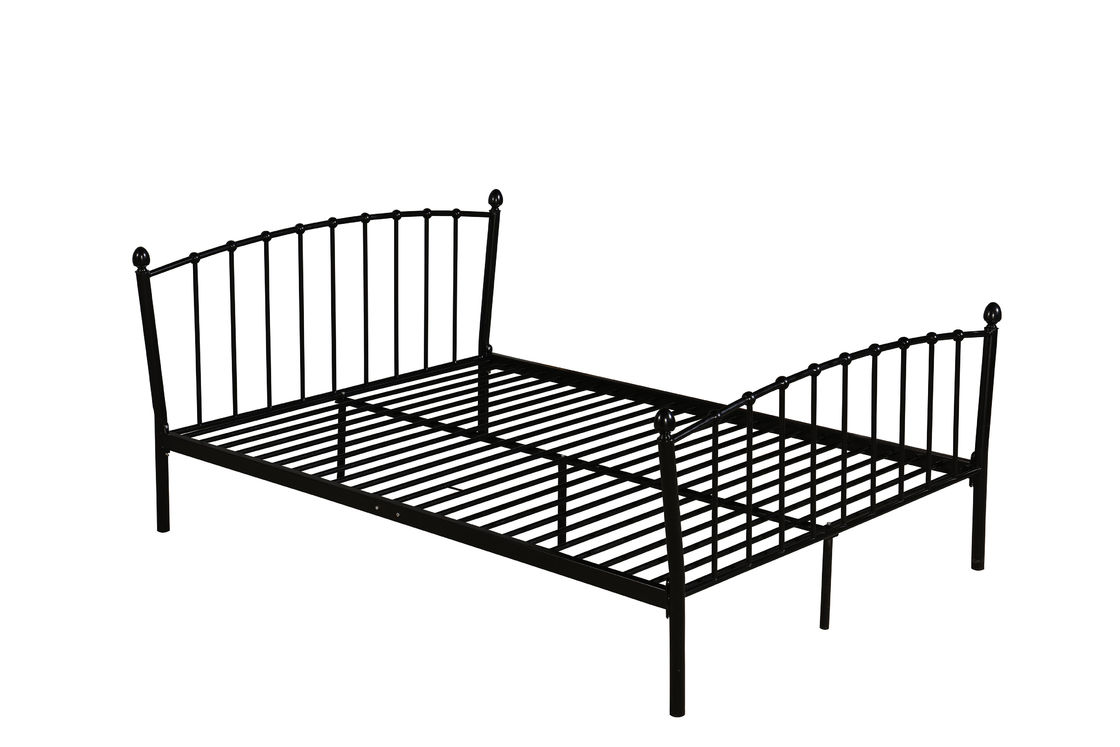 Sturdy Metal Double Bed European Design Glossy Finish Rectangular Shaped