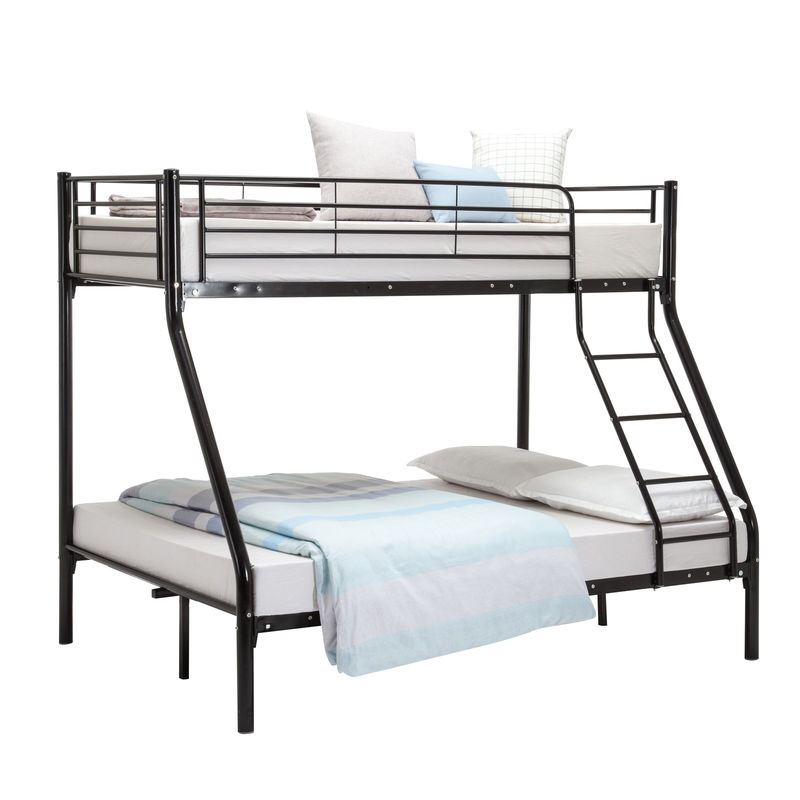 Black Kids Iron Bunk Beds With Rugged Iron Pipe Frame Oblique Ladder