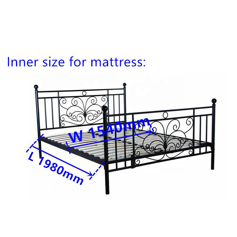 Bedroom Black Queen Wooden Slat Bed Frame Electrostatic Powder Coating