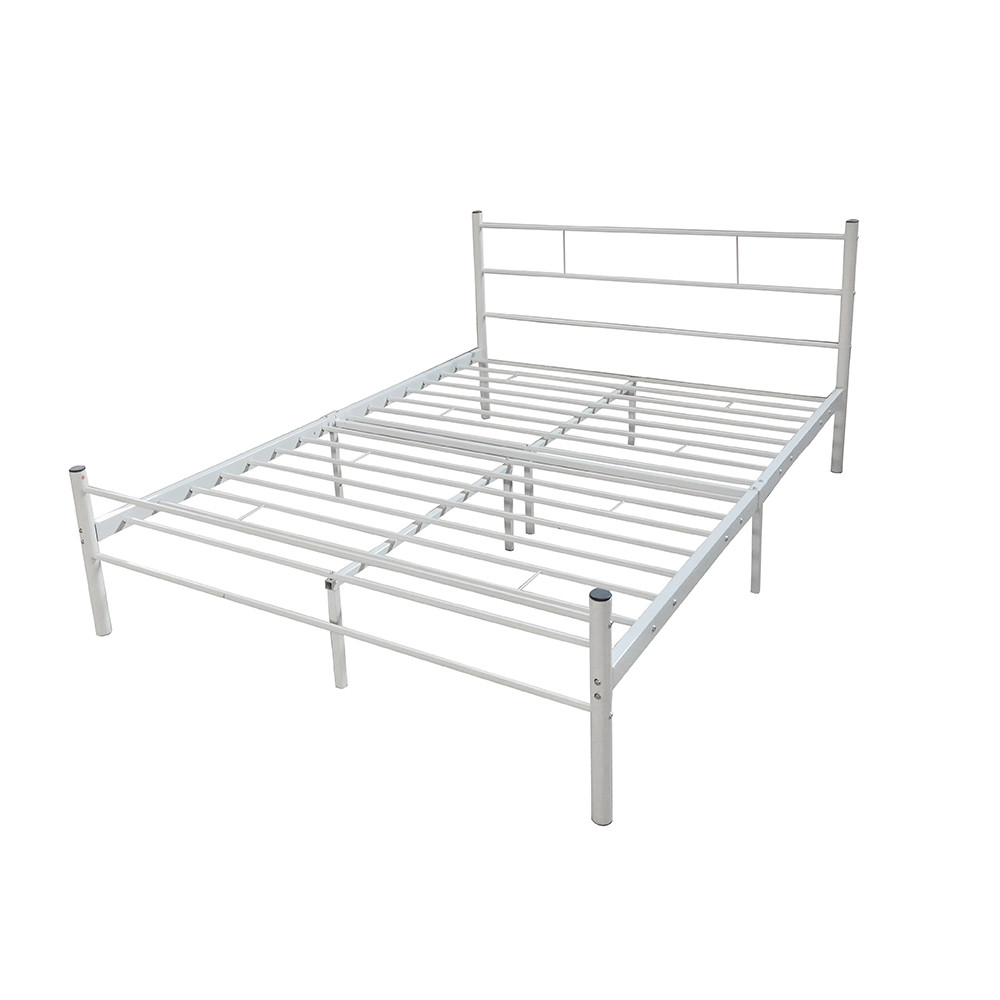 Queen Size Metal Pipe Bed Safety Stability White Wrought Iron Material